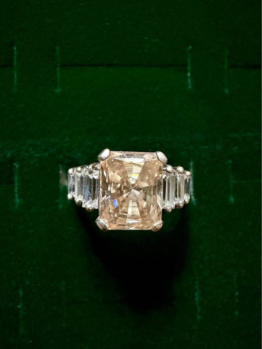 Sterling Silver Statement Ring, Champagne CZ Size 7.75